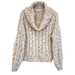 Chenille Cable Knit Sweater Confetti Cowl Neck Women's S by Moon & Madison